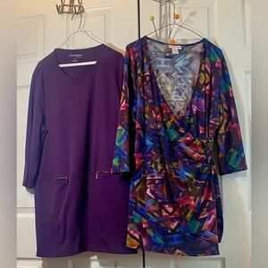 NorthStyle Vibrant Geometric Knit Top in Purple, Blue and Green (lot of 2) Boho